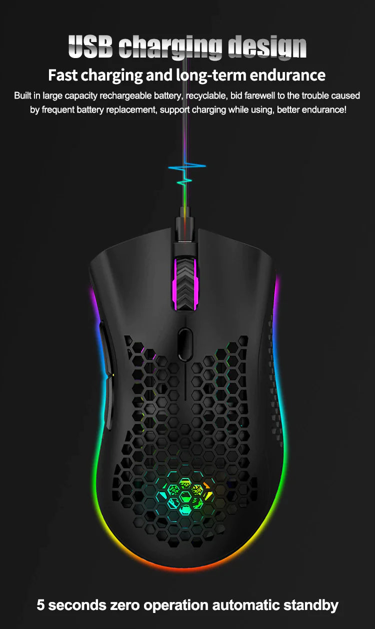 Wireless RGB Gaming Mouse - Rechargeable with 7-Color LED