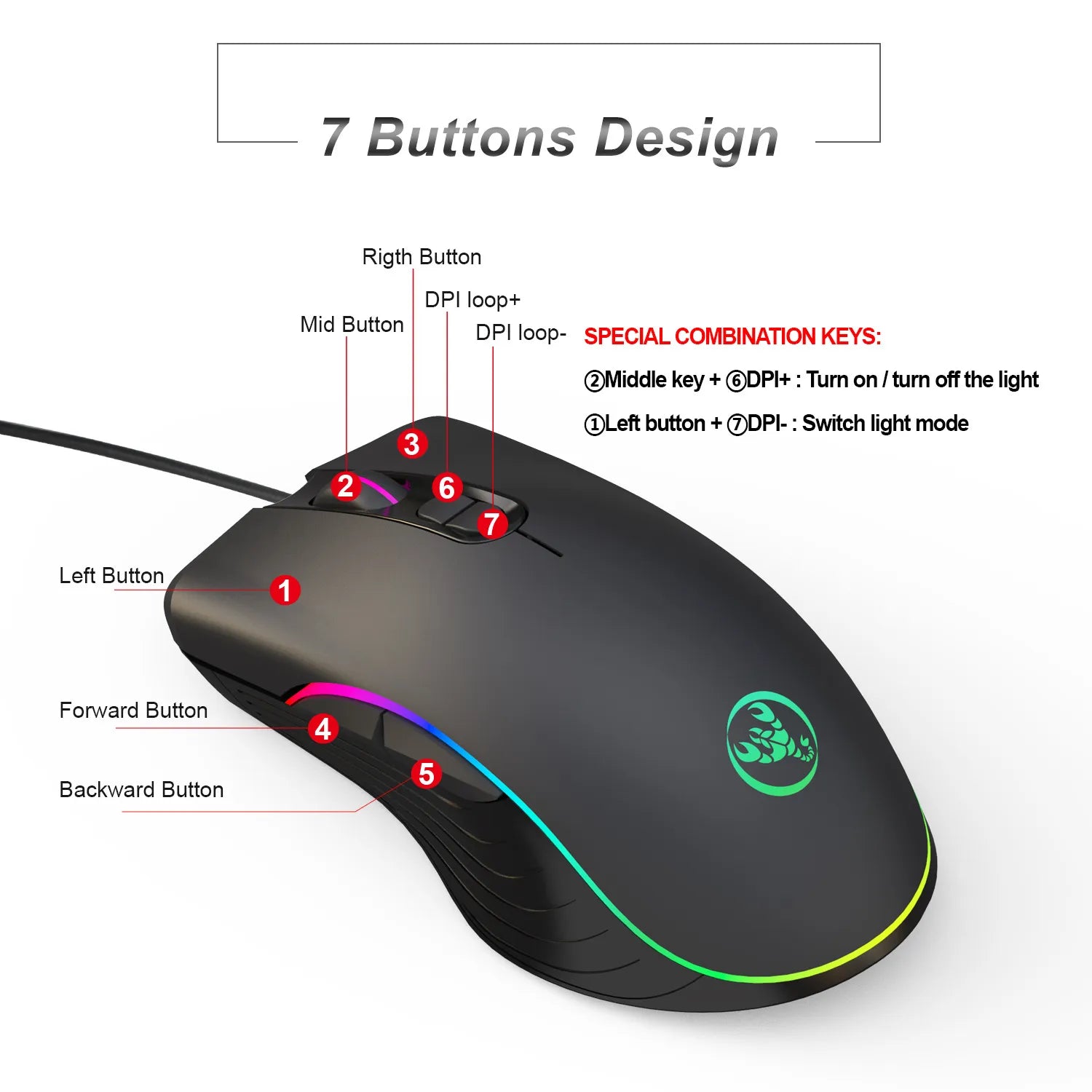RGB Wired Gaming Mouse - Glowing LED with High Precision