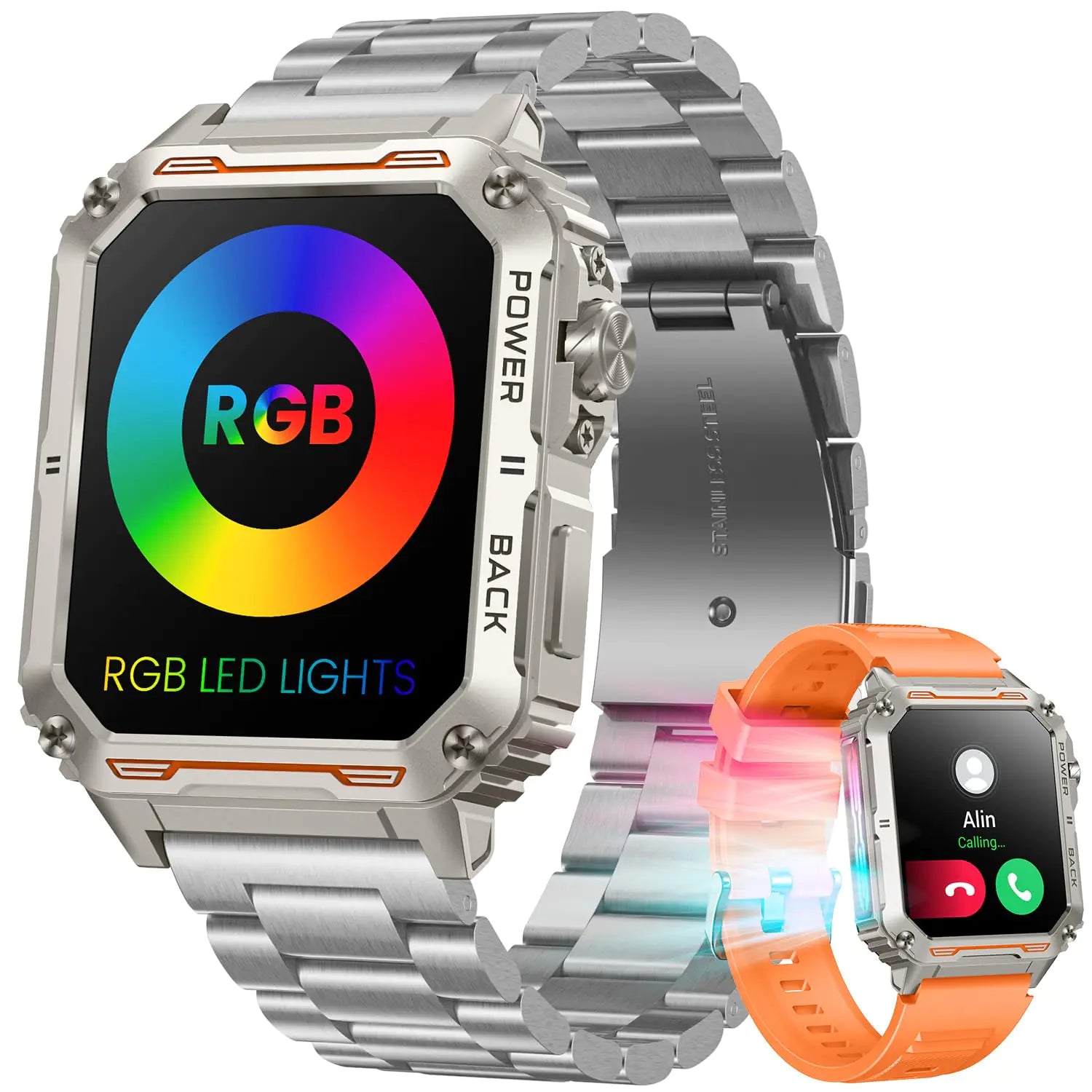 Smart Watch 1.91" - RGB LED Lights Bluetooth Calling Blood Pressure Monitor
