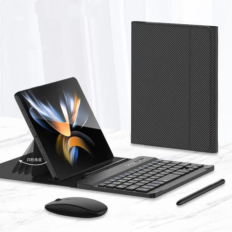 Wireless Keyboard with Leather Case - Foldable iPad Keyboard