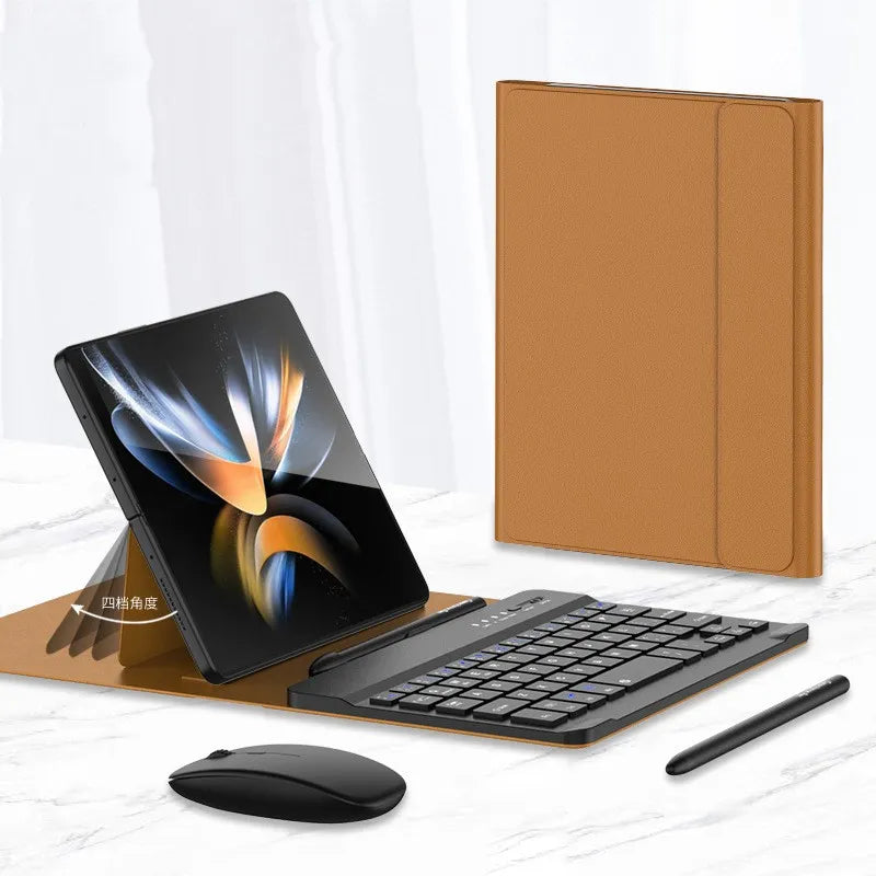 Wireless Keyboard with Leather Case - Foldable iPad Keyboard