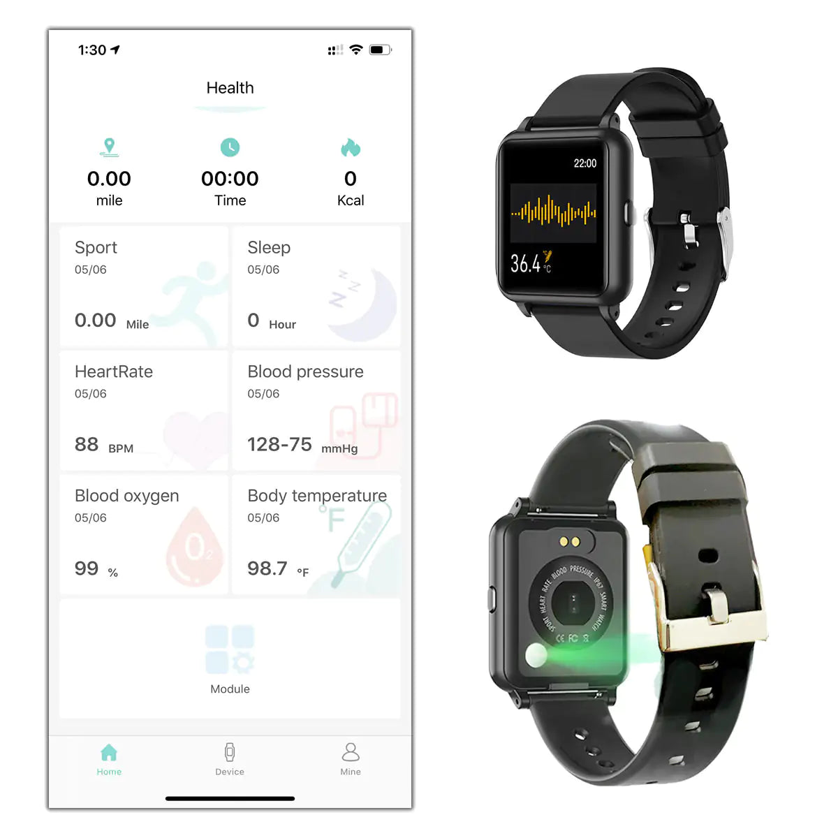 OXITEMP Smart Watch - Live Oximeter, Thermometer & Pulse Monitor with Activity Tracker