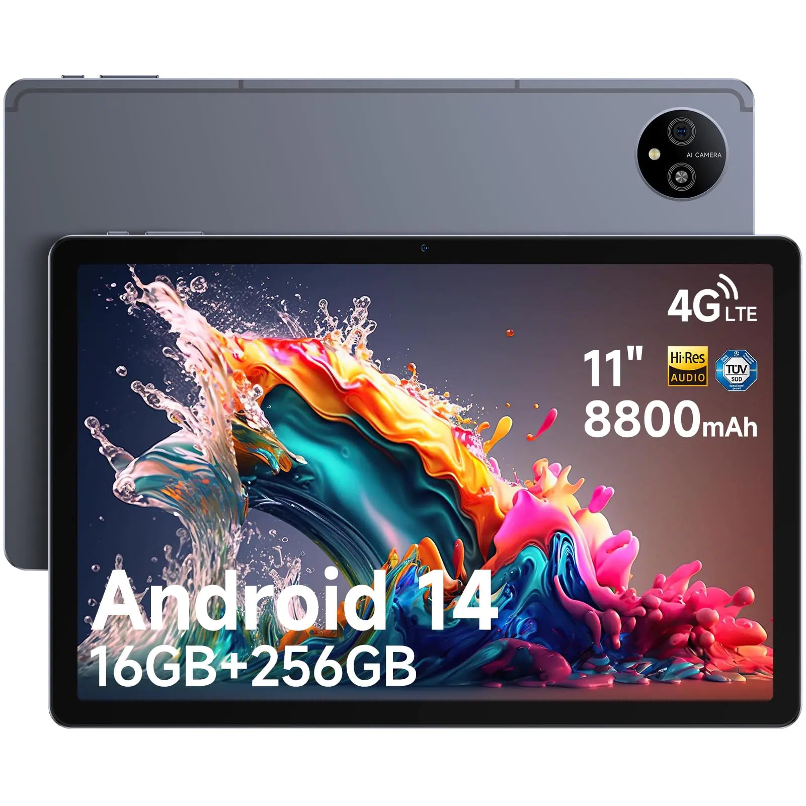 Ulefone Android Tablet Android 14 Tablet Tab A11 Pro 16GB RAM + 256GB ROM (1TB TF) Gaming Tablet 11" Display Tablet 8800mAh Widevine L1 Quad Stereo Speaker 16MP + 8MP 4G Dual SIM Tablet PC