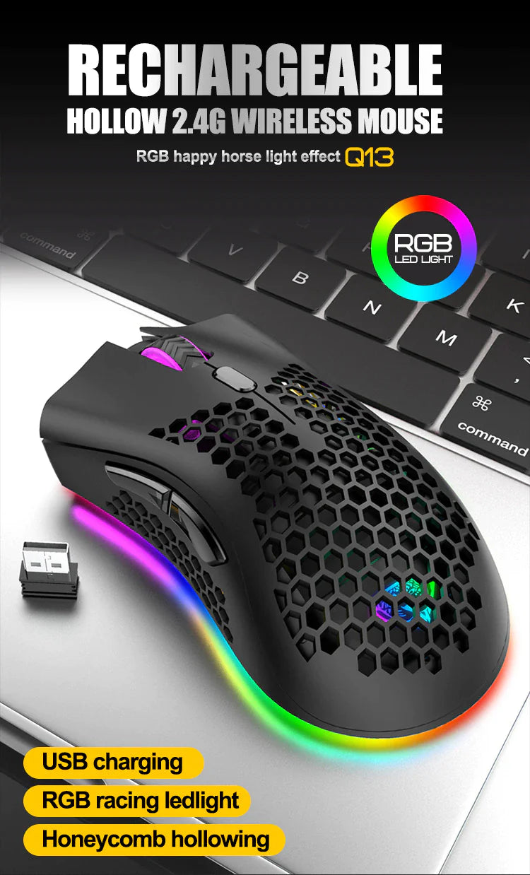 Wireless RGB Gaming Mouse - Rechargeable with 7-Color LED