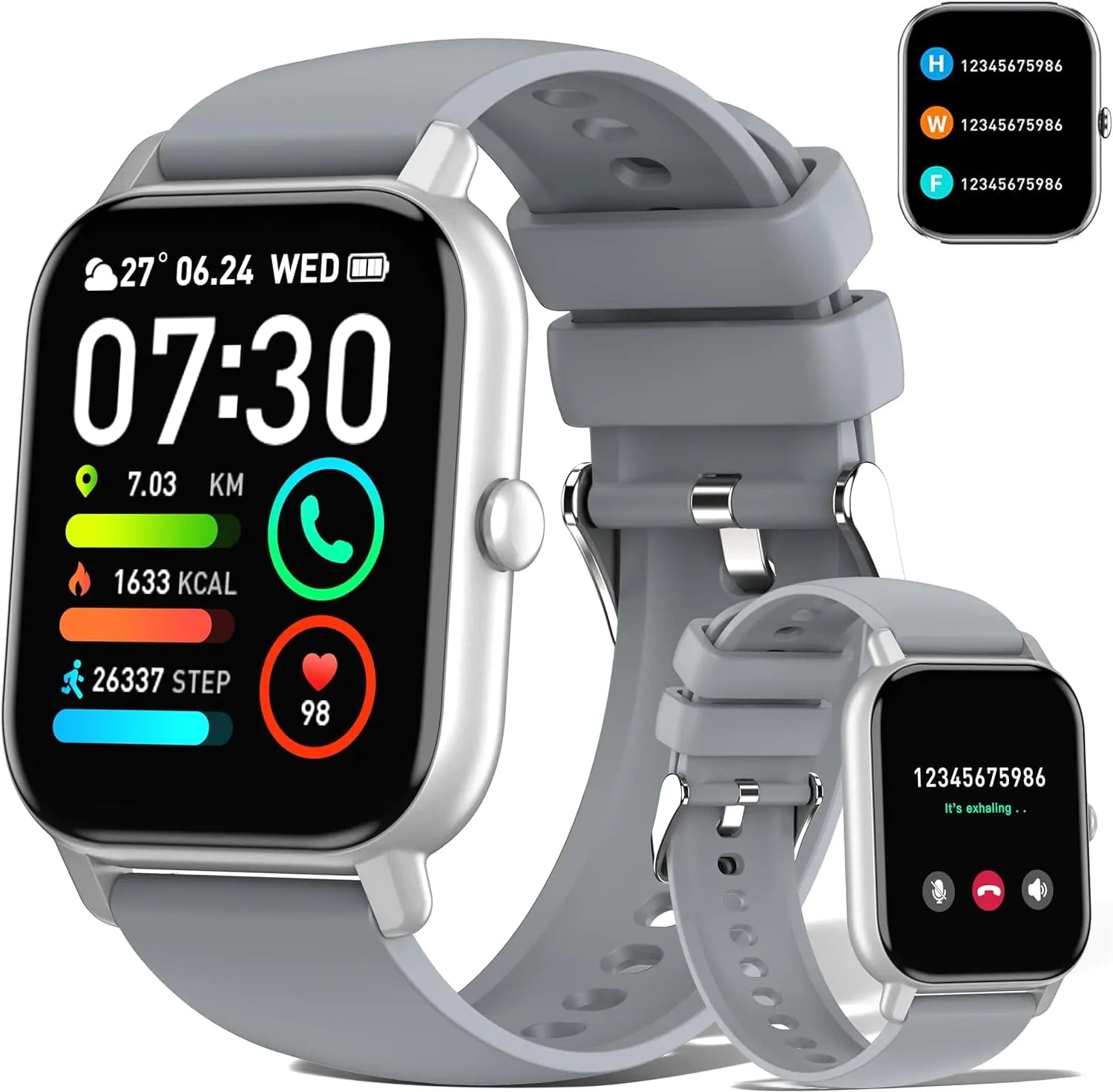 Smart Watch 1.85" Ultra Large Screen - Bluetooth Calling & 112 Sports Modes (Grey)