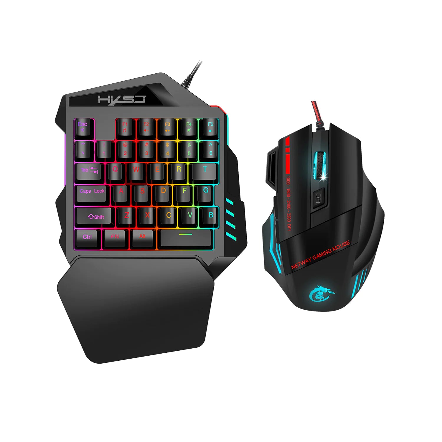 One-Handed Gaming Keyboard - RGB Mechanical Keypad with Mouse