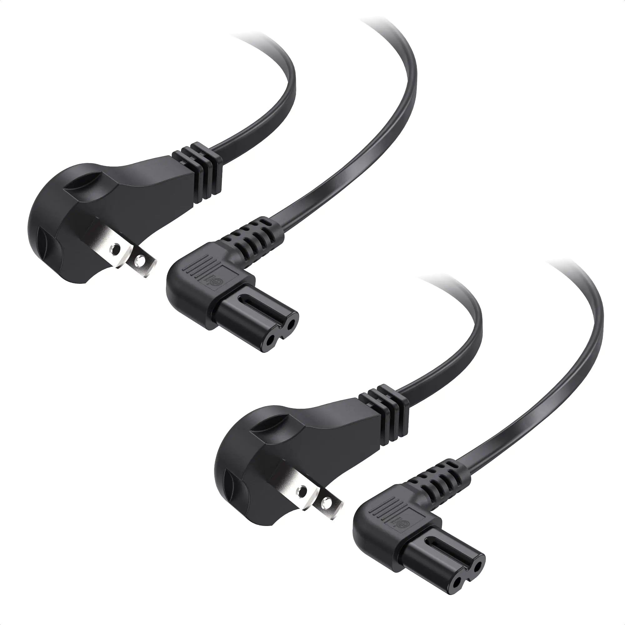 [ETL Listed] Cable Matters 2 Pack 18AWG 2 Prong Right Angle TV Power Cord 3ft Flat AC Power Cord Right Angle Works with Samsung LG Sony Insignia TCL Sharp Toshiba Hisense TV PS5 NEMA 1-15P to IEC C7