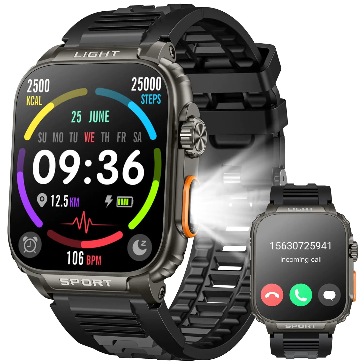 Military Smart Watch 1.91" - LED Flashlight Bluetooth Calling IP68 Waterproof
