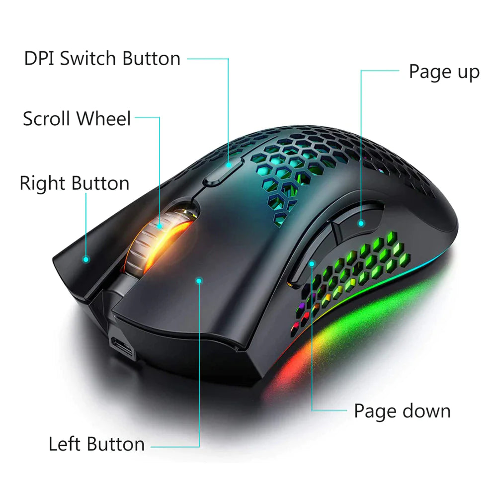 Wireless RGB Gaming Mouse - Rechargeable with 7-Color LED