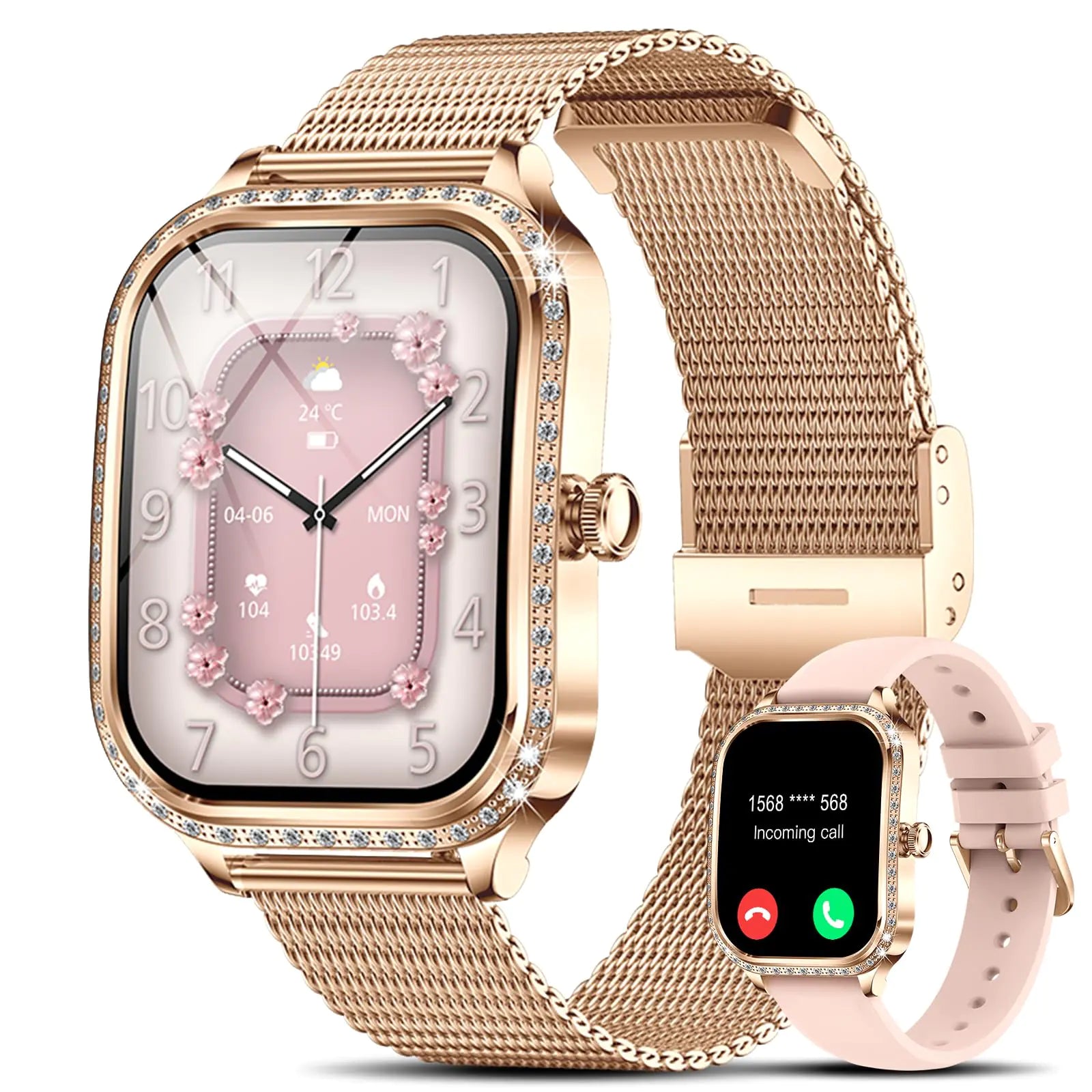Marsyu Smart Watch for Women - 1.75" Curved Screen with Bluetooth Calling (Golden)