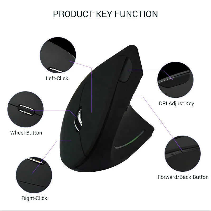 Ergonomic Vertical Mouse - Wireless 2.4GHz for Wrist Relief