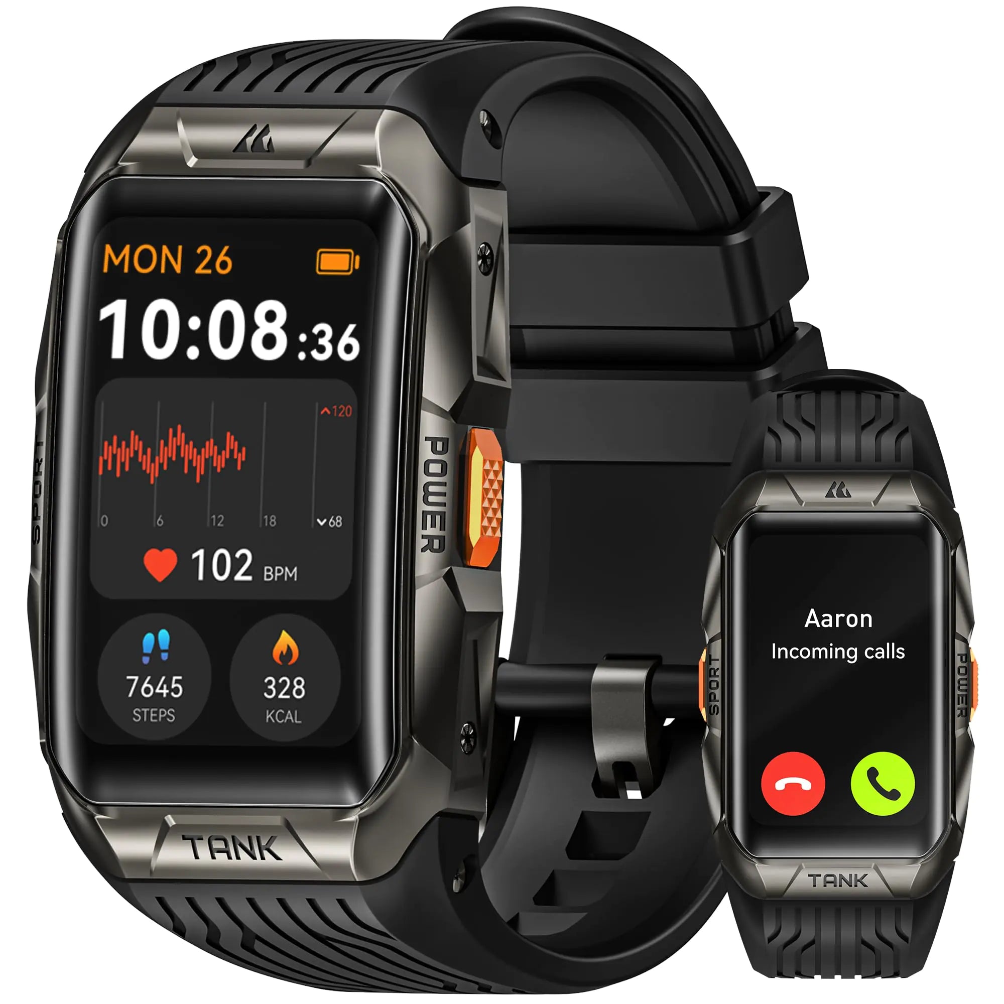 KOSPET Tank X2 Smart Watch - Stainless Steel 1.64" AMOLED Always-On Display (Black)