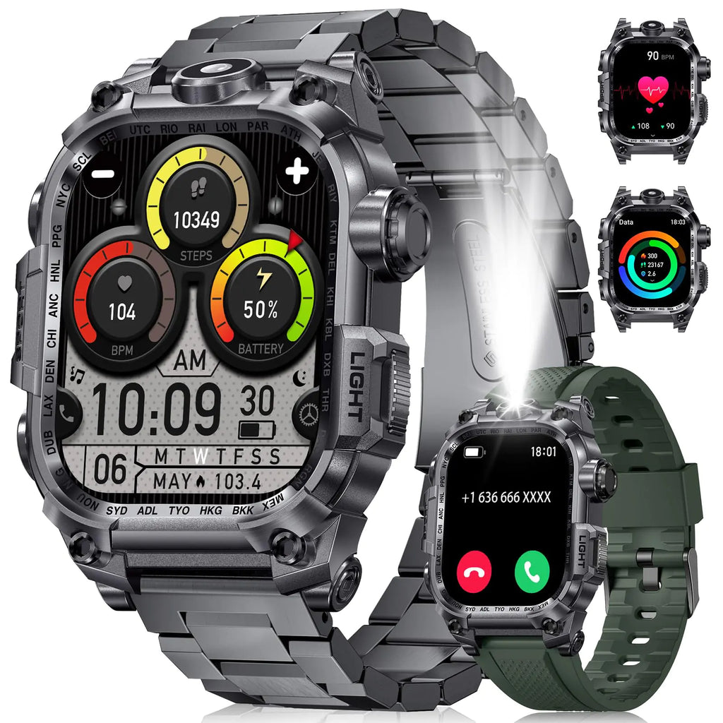 LIGE Military Smart Watch 2.01" - LED Flashlight 700mAh Long Battery Rugged