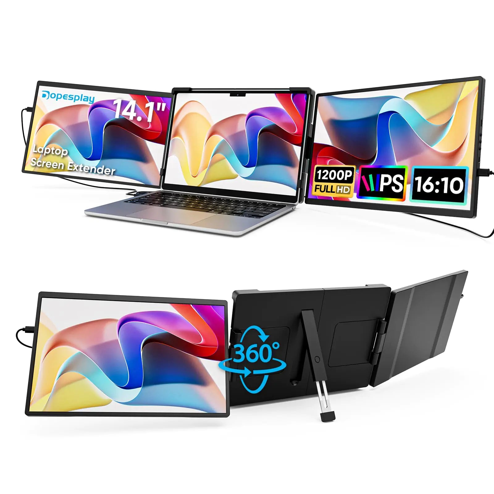 Laptop Screen Extender 14.1" - Triple Display FHD 1200P IPS