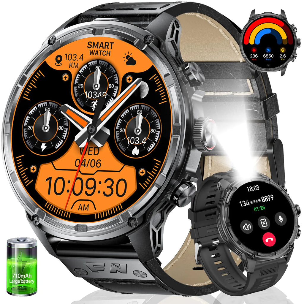 HIRREO Smart Watch for Men - 1.85" HD Display with LED Flashlight