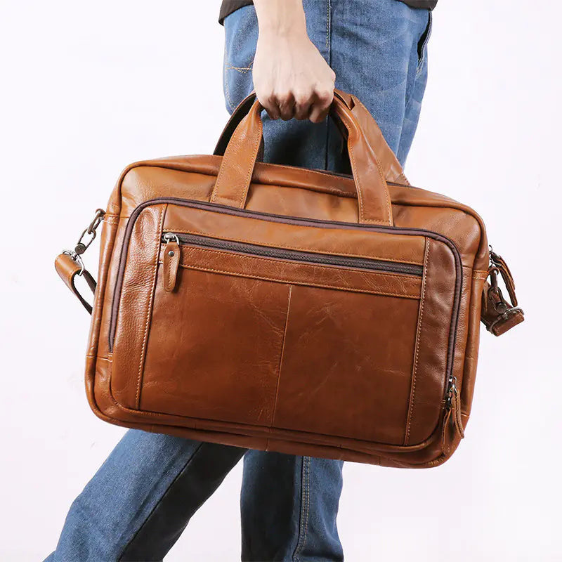 17-Inch Leather Laptop Bag - Premium Business Briefcase