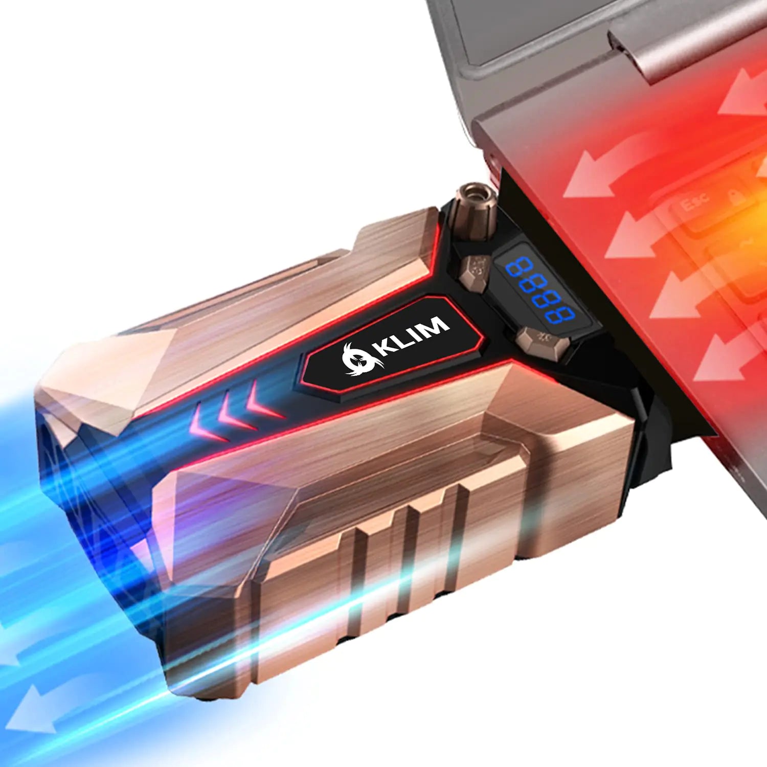 KLIM Cool+ Metal Laptop Cooler with Vacuum Fan - New 2024 - Gaming Laptop Fan with Display - Temperature Detection + Automatic/Manual Mode - Portable - Compatible with Laptop Cooling Pads