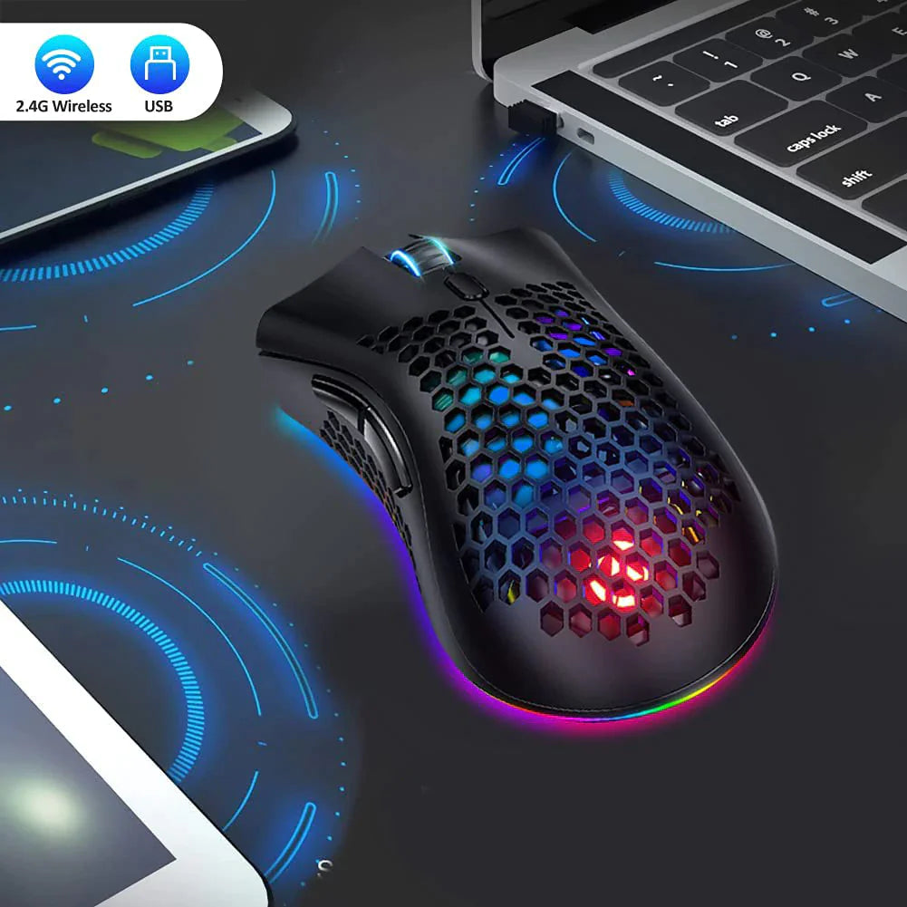 Wireless RGB Gaming Mouse - Rechargeable with 7-Color LED