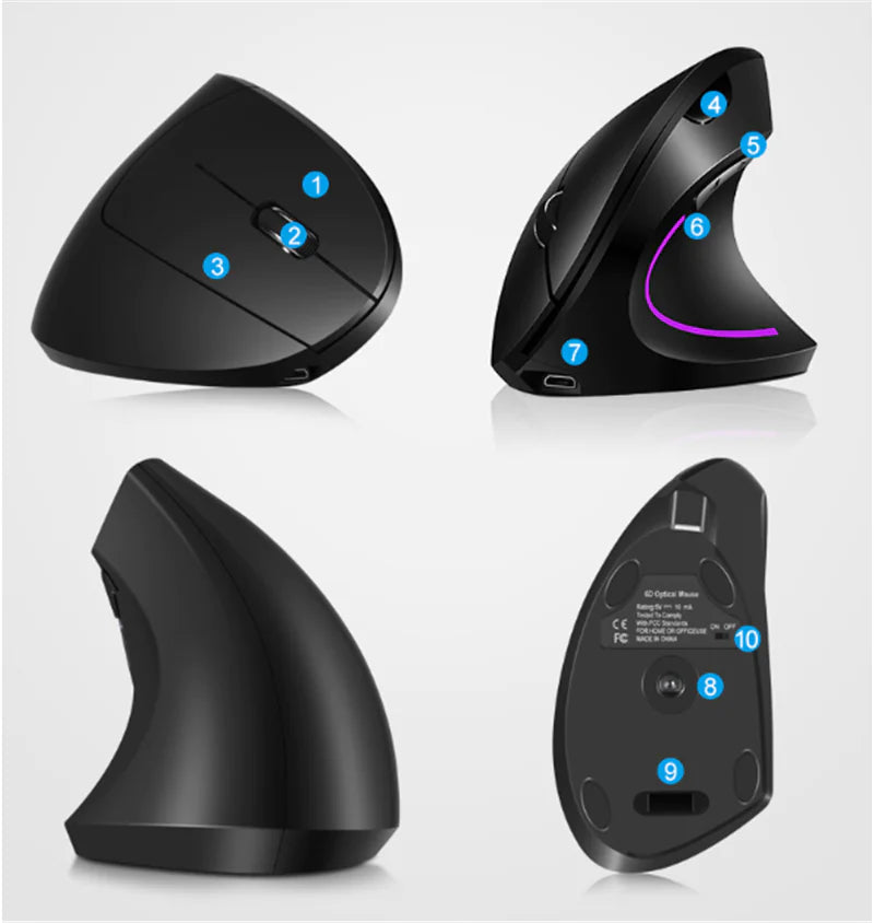 Wireless Vertical Gaming Mouse - Ergonomic with Adjustable DPI