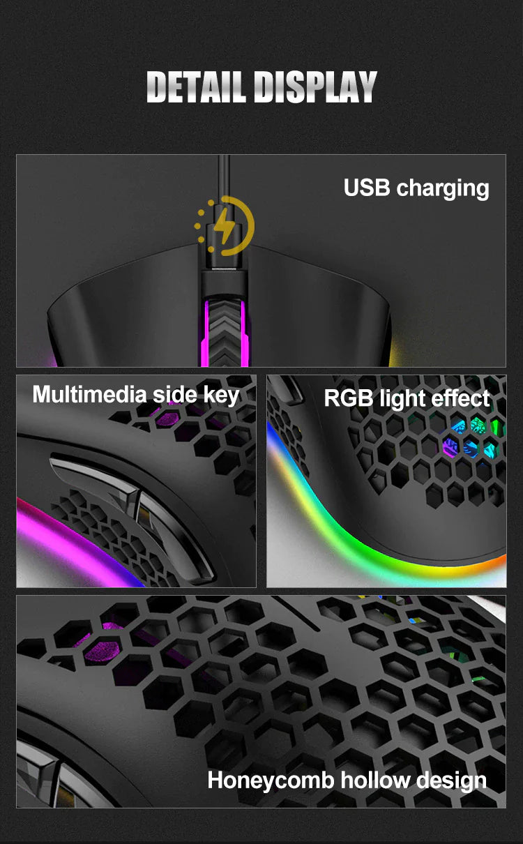 Wireless RGB Gaming Mouse - Rechargeable with 7-Color LED