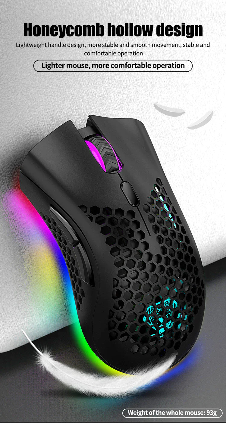 Wireless RGB Gaming Mouse - Rechargeable with 7-Color LED
