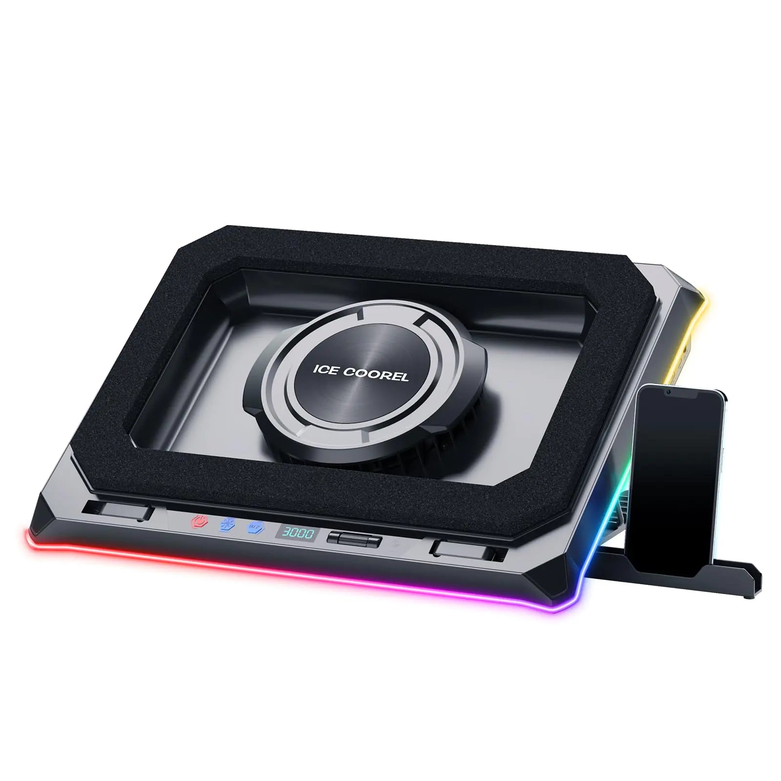 ICE COOREL Gaming Laptop Cooling Pad with Powerful Turbofan RGB Laptop Cooler Stand with 8 Height Adjustable Laptop Fan Cooling Pad for Laptop 15-21 Inches Infinitely Variable Speed LCD Screen